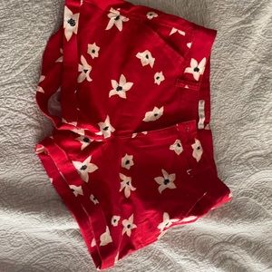 Red with flower print shorts
